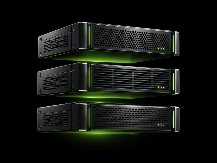 Cloud VPS altyapısını temsil eden siyah sunucu modülleri